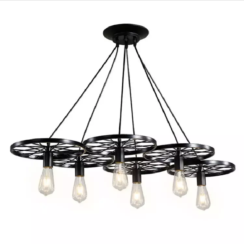 LÁMPARA COLGANTE RUEDAS ESTILO CANDELABRO (CON AMPOLLETAS)