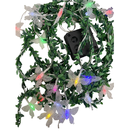 LUZ SOLAR NAVIDEÑA LED ESTILO DECORACIÓN HOJAS Y MARIPOSAS 6MTS.