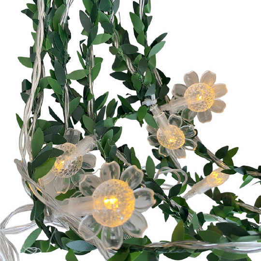 LUZ SOLAR NAVIDEÑA LED ESTILO DECORACIÓN HOJAS Y FLORES 6MTS.