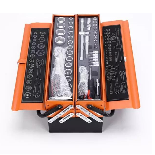 CAJA METÁLICA PLEGABLE (5 NIVELES) DE HERRAMIENTAS 85 PIEZAS