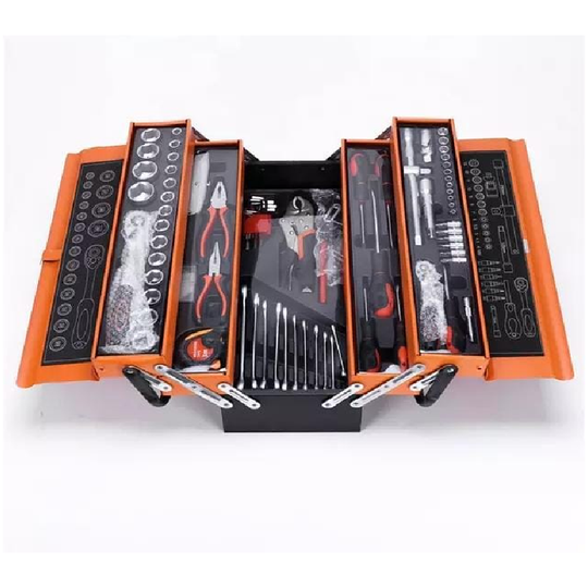 CAJA METÁLICA PLEGABLE (5 NIVELES) DE HERRAMIENTAS 85 PIEZAS